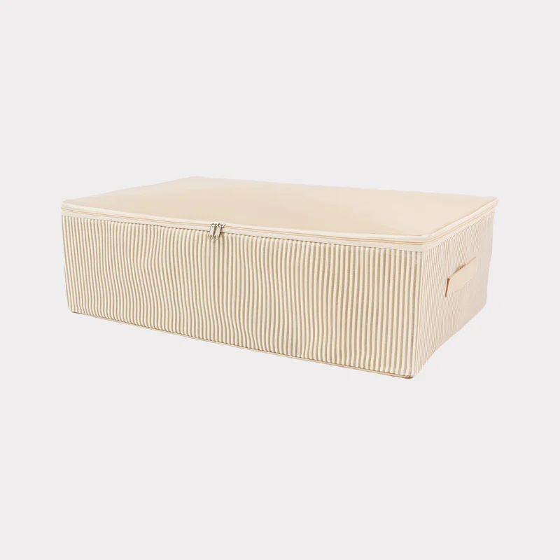 Nacarev 3 Pieces Mega Size Line Pattern Printed Gray Bed Base Organizer Storage Bag Set 75X40X20 cm
