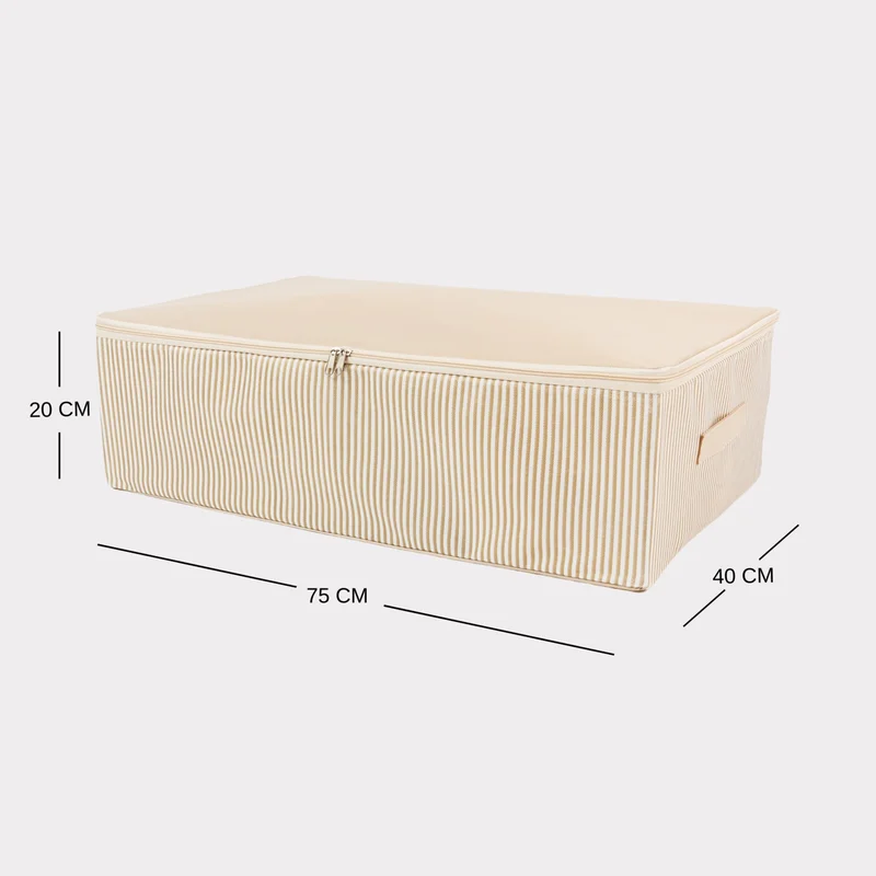Nacarev 3 Pieces Mega Size Line Pattern Printed Gray Bed Base Organizer Storage Bag Set 75X40X20 cm