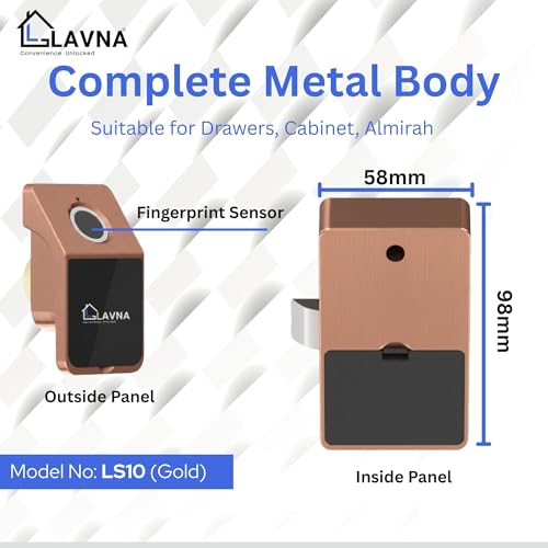 LAVNA Digital Cabinet Lock | 3 Way Access | Biometric - 360° Fingerprint, Mobile App, Key Access Suitable for Drawer, cabinets, waredrobe | Fully Metal Built up Lock (Black) - Image 3