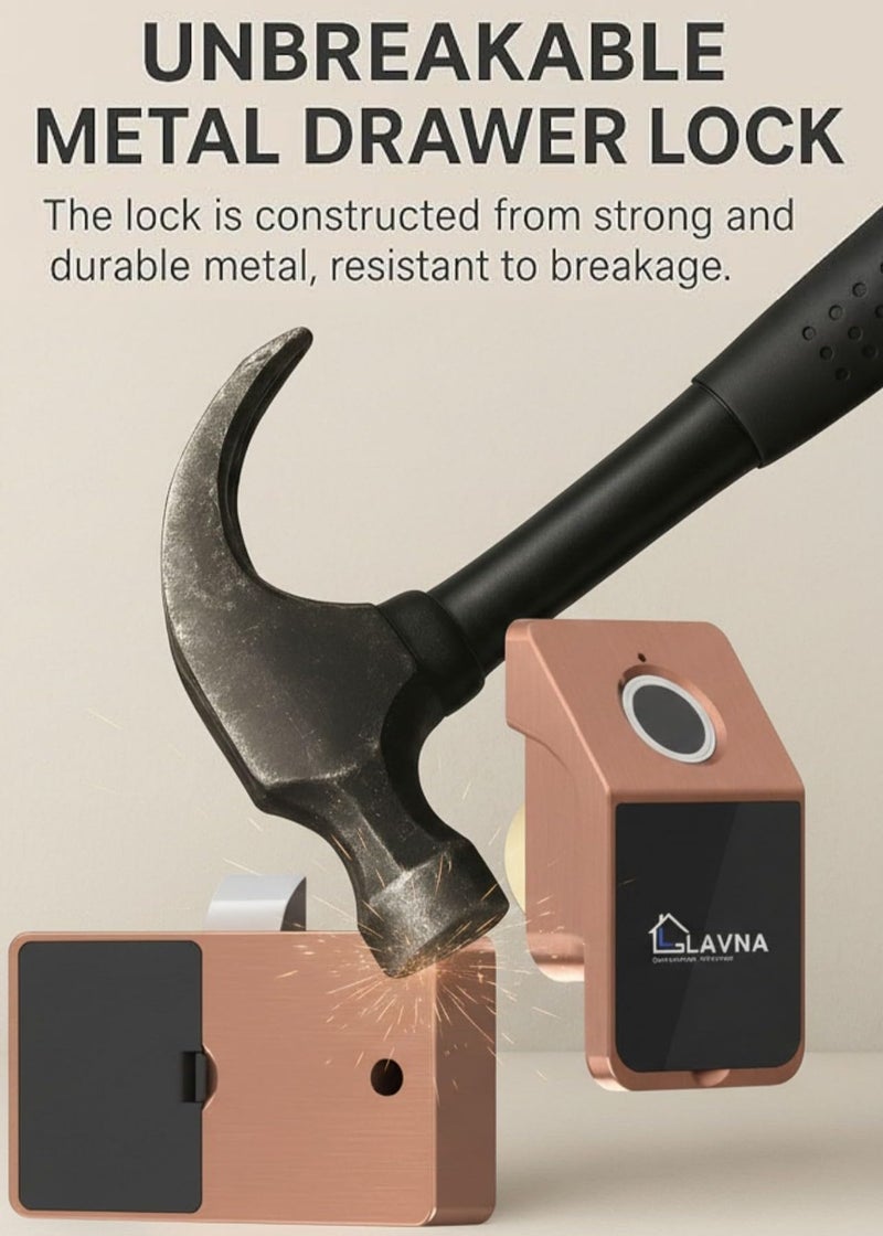 LAVNA Digital Cabinet Lock | 3 Way Access | Biometric - 360° Fingerprint, Mobile App, Key Access Suitable for Drawer, cabinets, waredrobe | Fully Metal Built up Lock (Black) - Image 5