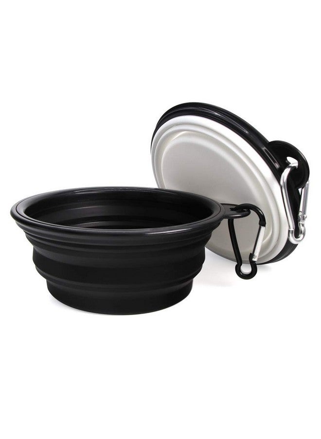 وعاء طعام قابل للطي للكلاب والحيوانات الأليفة، عبوة من قطعتين، وعاء طعام محمول وقابل للطي للسفر للحيوانات الأليفة، وعاء طعام قابل للطي للكلاب والقطط والحيوانات الصغيرة، (صغير، أسود + أبيض) - Image 2