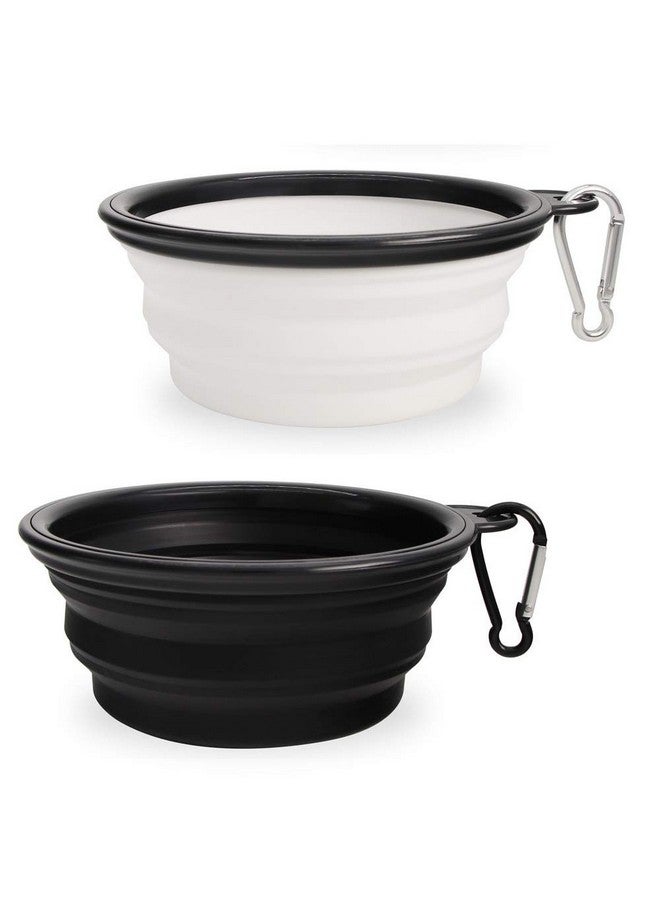 وعاء طعام قابل للطي للكلاب والحيوانات الأليفة، عبوة من قطعتين، وعاء طعام محمول وقابل للطي للسفر للحيوانات الأليفة، وعاء طعام قابل للطي للكلاب والقطط والحيوانات الصغيرة، (صغير، أسود + أبيض) - Image 1