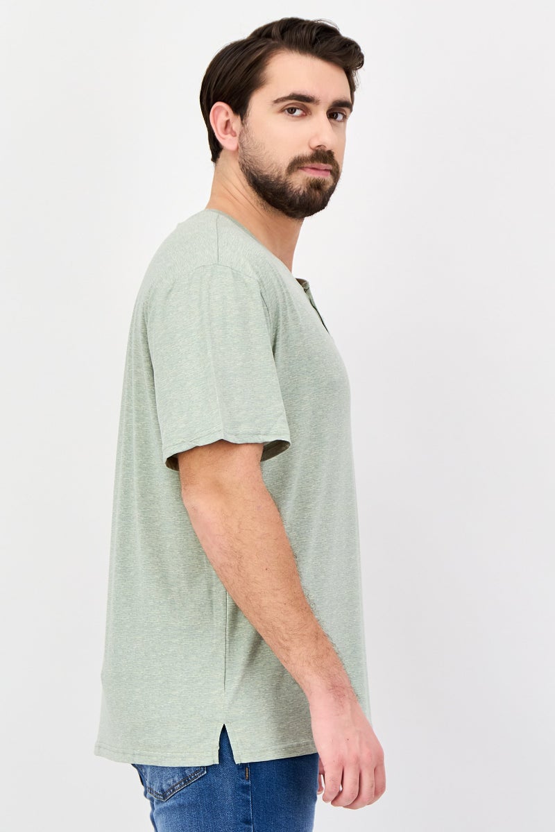 Frye Men Henley Neck Short Sleeve Heather T-Shirt, Sage Green - Image 4
