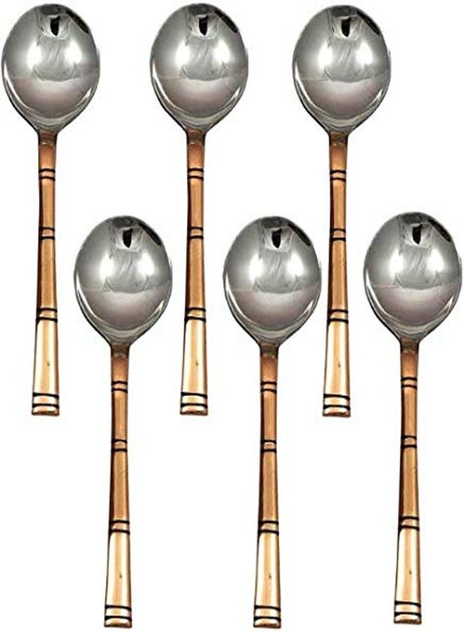 Craft N Copper ملاعق حلوى، طقم أدوات مائدة آسيوية للحفلات، مصنوع من الفولاذ المقاوم للصدأ بمقابض نحاسية، طقم من 6 قطع - Image 1