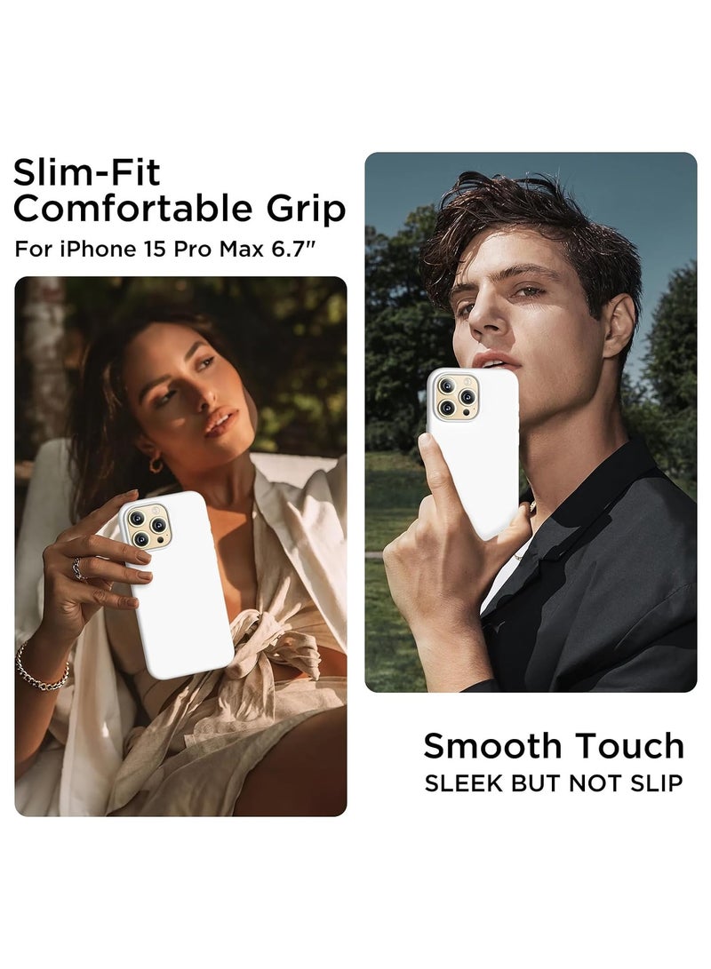 ELTRAZONE Compatible with iPhone 15 Pro Max Case, Liquid Silicone Case, Full Body Shockproof Protective Cover Slim Thin Phone Case with Soft Anti-Scratch Microfiber Lining, 6.7 inch-White - Image 2