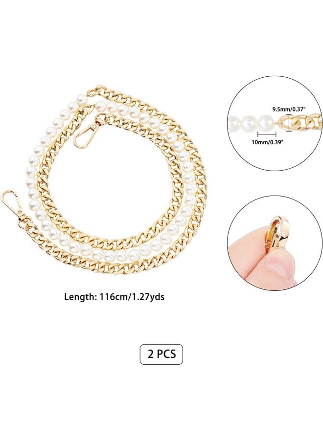 2PCs 1.27yds Gold Chain Strap Aluminium Plastic Imitation Pearl Chain Strap Replacement with Lobster Clasps for DIY Metal Shoulder Cross Body Bag Hand Bag Purse  - Image 2