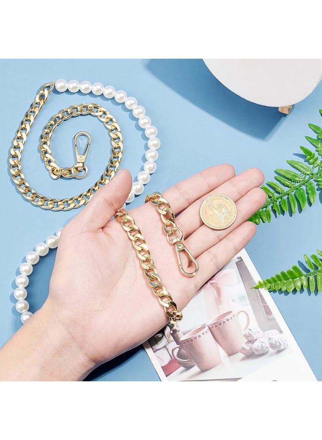 2PCs 1.27yds Gold Chain Strap Aluminium Plastic Imitation Pearl Chain Strap Replacement with Lobster Clasps for DIY Metal Shoulder Cross Body Bag Hand Bag Purse  - Image 3