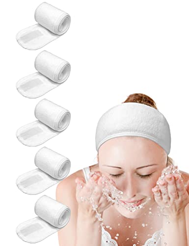 EUICAE Spa Headband Sweat Towel Wrap Non-Slip Stretchable Washable for Face Wash, Facial Treatment, Sports (White 5pcs) - Image 1