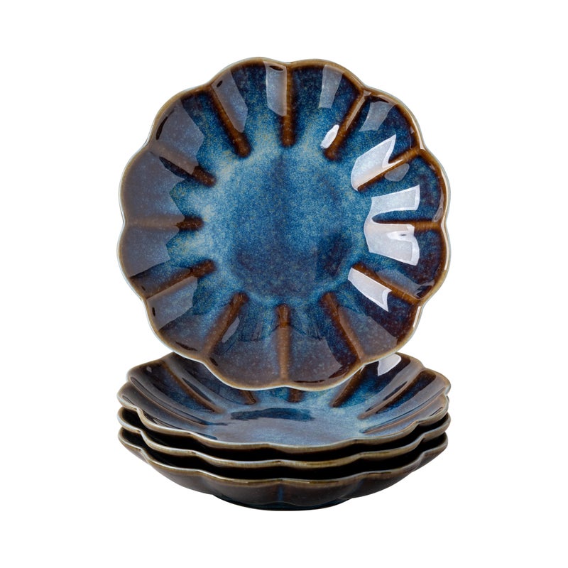 SHIDACHENG Pumpkin-shaped salad plate Set of 4, Ceramic Dessert Plates for Appetizer Side Dish Pasta, Small Plates for Kitchen, Housewarming Gift, Dishwasher & Microwave Safe, Blue - Image 1