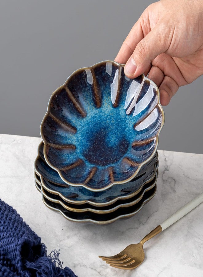 SHIDACHENG Pumpkin-shaped salad plate Set of 4, Ceramic Dessert Plates for Appetizer Side Dish Pasta, Small Plates for Kitchen, Housewarming Gift, Dishwasher & Microwave Safe, Blue - Image 3