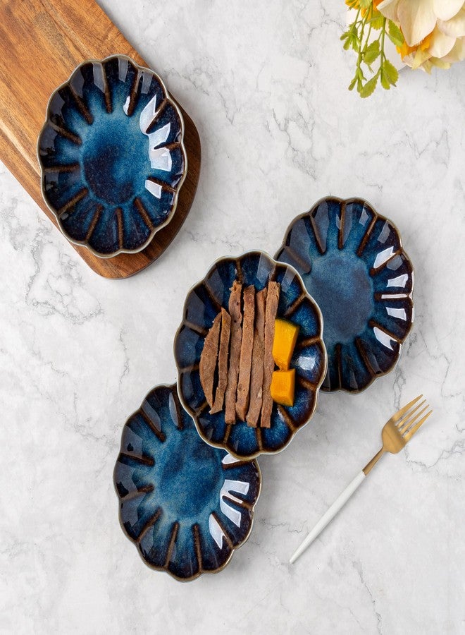 SHIDACHENG Pumpkin-shaped salad plate Set of 4, Ceramic Dessert Plates for Appetizer Side Dish Pasta, Small Plates for Kitchen, Housewarming Gift, Dishwasher & Microwave Safe, Blue - Image 5