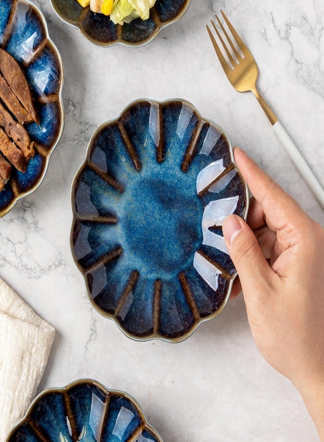 SHIDACHENG Pumpkin-shaped salad plate Set of 4, Ceramic Dessert Plates for Appetizer Side Dish Pasta, Small Plates for Kitchen, Housewarming Gift, Dishwasher & Microwave Safe, Blue - Image 4