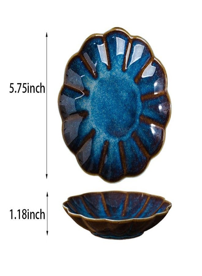 SHIDACHENG Pumpkin-shaped salad plate Set of 4, Ceramic Dessert Plates for Appetizer Side Dish Pasta, Small Plates for Kitchen, Housewarming Gift, Dishwasher & Microwave Safe, Blue - Image 2