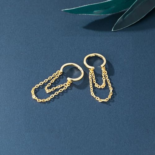 Reffeer Solid 925 Sterling Silver Cuff Earrings Chain for Women Teens Cartilage Wrap Earrings Helix Cuffs (B-18K Gold) - Image 5