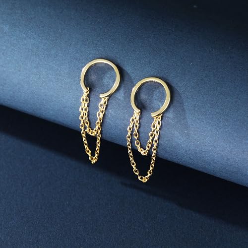 Reffeer Solid 925 Sterling Silver Cuff Earrings Chain for Women Teens Cartilage Wrap Earrings Helix Cuffs (B-18K Gold) - Image 4