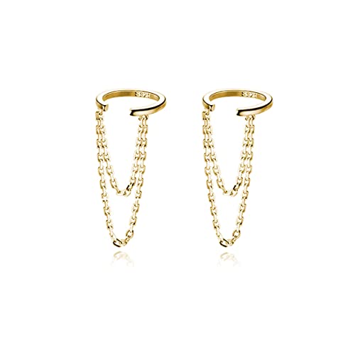 Reffeer Solid 925 Sterling Silver Cuff Earrings Chain for Women Teens Cartilage Wrap Earrings Helix Cuffs (B-18K Gold) - Image 1