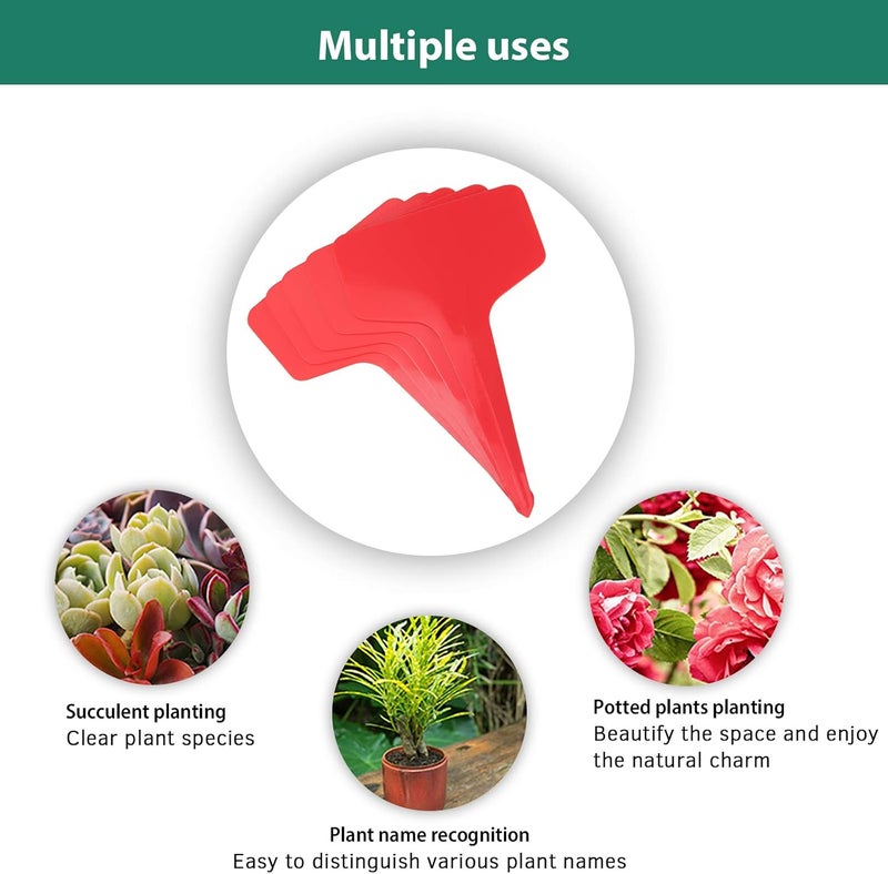 KINGLAKE Red Plant labels,100 Pcs 6 x10cm Plastic Plant T-Type Tags Nursery Garden Labels - Image 4