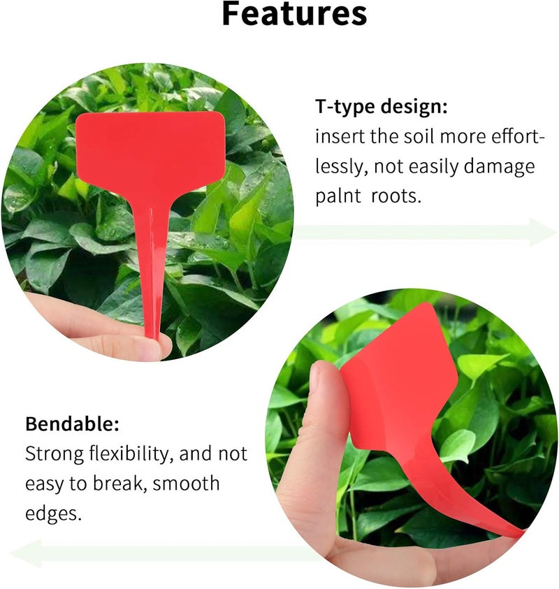 KINGLAKE Red Plant labels,100 Pcs 6 x10cm Plastic Plant T-Type Tags Nursery Garden Labels - Image 5