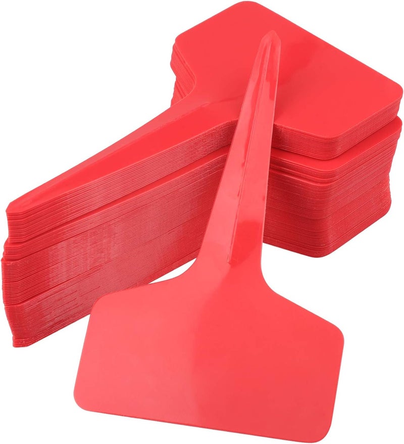 KINGLAKE Red Plant labels,100 Pcs 6 x10cm Plastic Plant T-Type Tags Nursery Garden Labels - Image 1