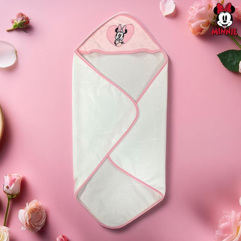 Cudlie Minnie Mouse Bath Towel Set  Disney Minnie Mouse Hooded Baby Bath Towel  Minnie Hoodie Towels  5 Wash Cloths  Baby Newborn Essentials  Soft Plush  PinkWhite  Officially Licensed - Image 2