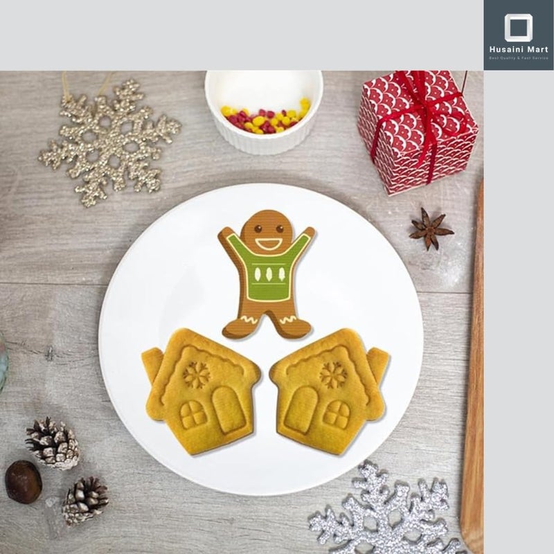 Husaini Mart HUSAINI MART 4 Pieces Christmas Cookie Cutters Plunger Set 3D Christmas Biscuit Fondant Cutter for BakingCake Decorations  - Image 4