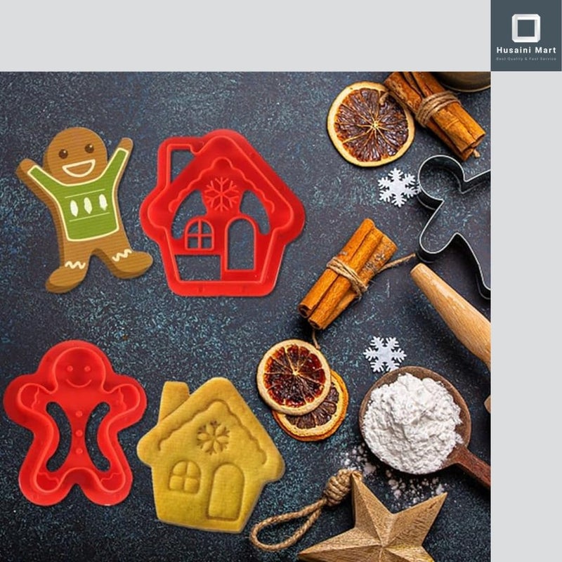 Husaini Mart HUSAINI MART 4 Pieces Christmas Cookie Cutters Plunger Set 3D Christmas Biscuit Fondant Cutter for BakingCake Decorations  - Image 5