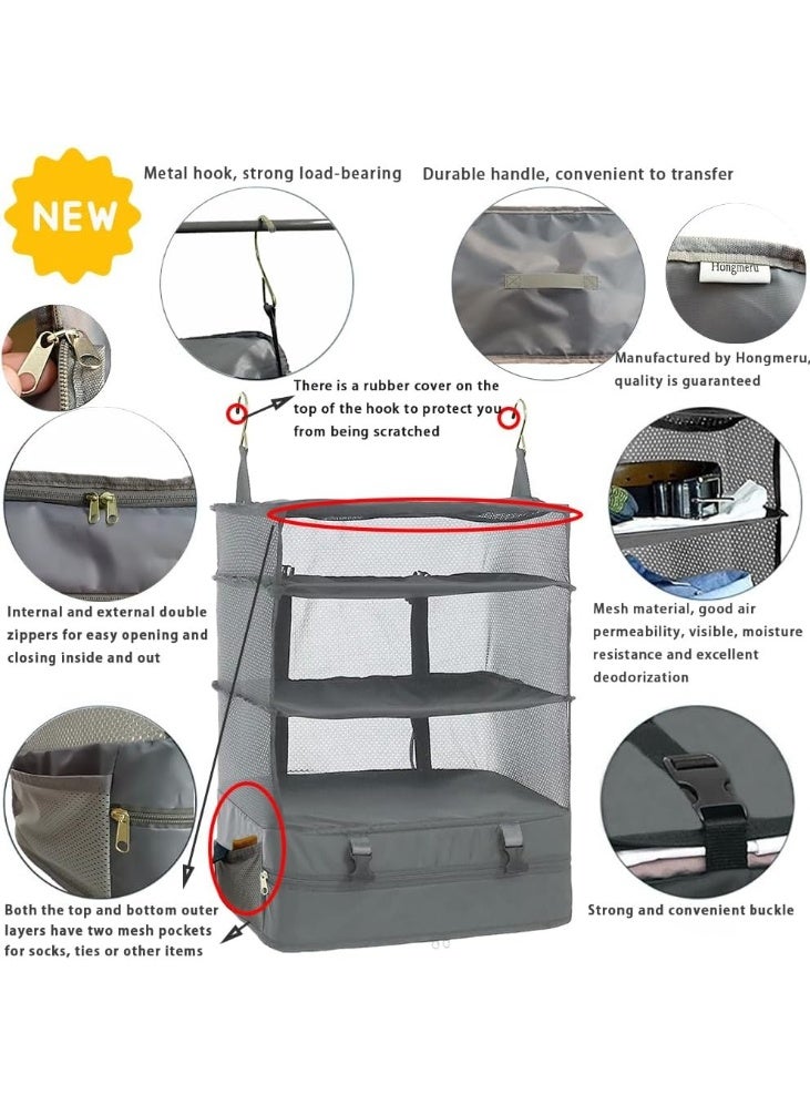 Collapsible Hanging Packing Cubes – Portable Travel Garment Organizer, Compression Bags for Suitcases and Carry-On Luggage, Breathable Perforated Material (Grey) - Image 2