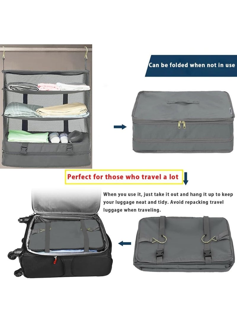 Collapsible Hanging Packing Cubes – Portable Travel Garment Organizer, Compression Bags for Suitcases and Carry-On Luggage, Breathable Perforated Material (Grey) - Image 3