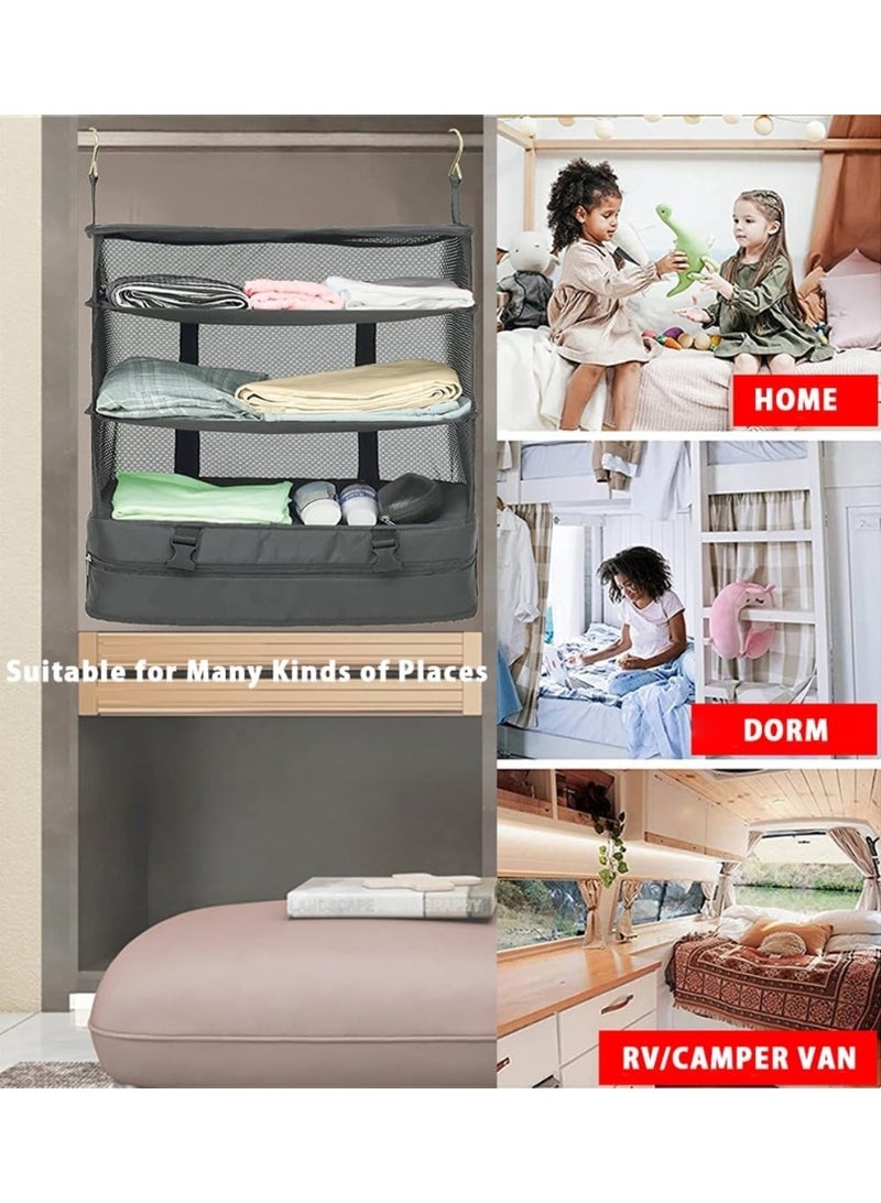 Collapsible Hanging Packing Cubes – Portable Travel Garment Organizer, Compression Bags for Suitcases and Carry-On Luggage, Breathable Perforated Material (Grey) - Image 4