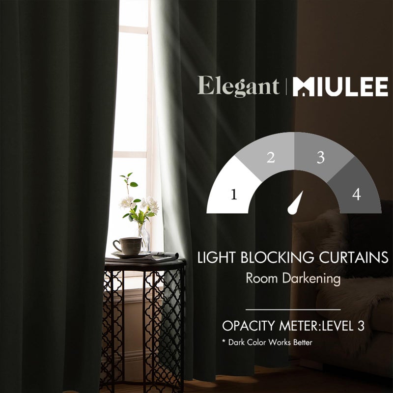 ميولي Miulee غرفة الستائر الستائر الحرارية المعزولة معالجة النافذة الصلبة مجموعة Grommet أعلى ضوء حظر الستار لغرفة المعيشة/غرفة نوم 2 لوحات 42 × 63 بوصة الحكيم - Image 2