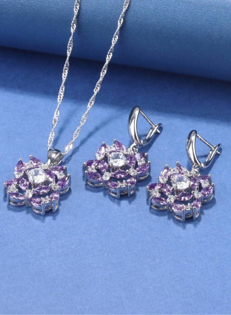 925 Silver Plated Luxury Jewellery Set For Women Inlaid With Zirconia  - Image 2