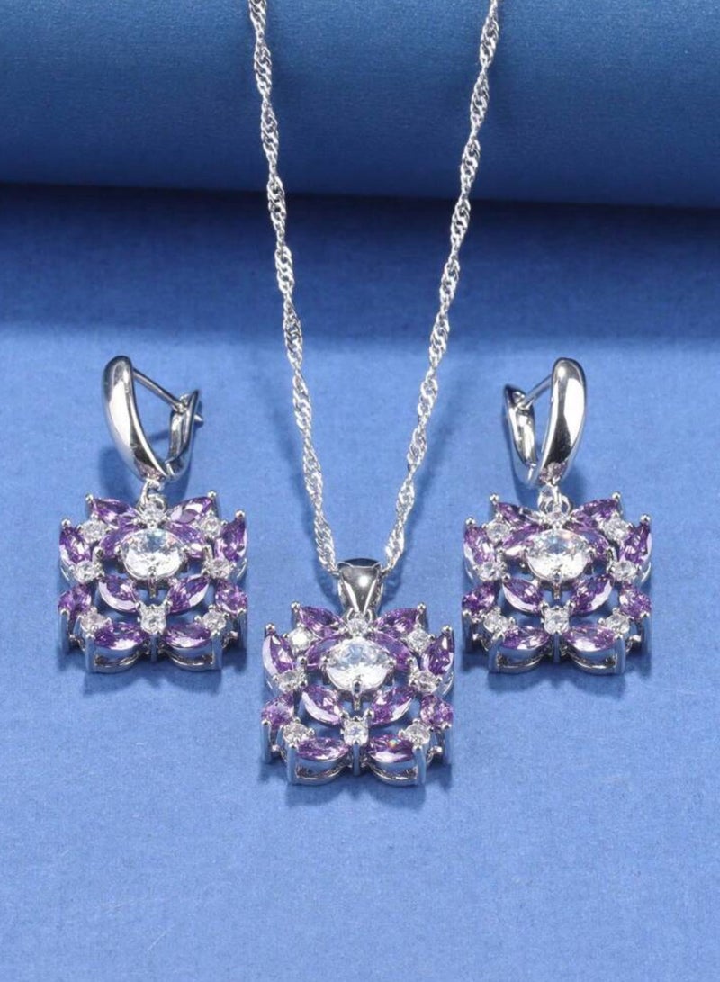 925 Silver Plated Luxury Jewellery Set For Women Inlaid With Zirconia  - Image 1