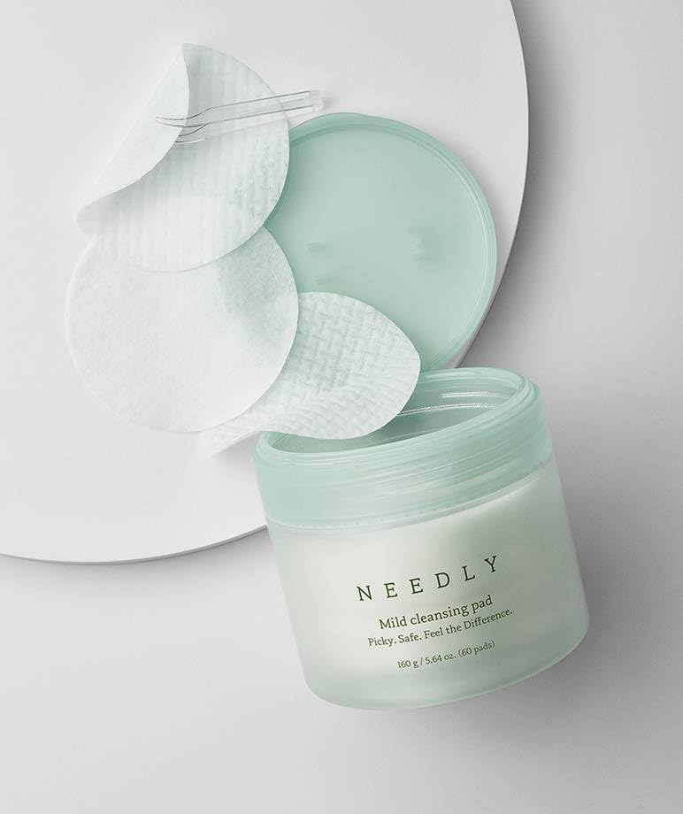 NEEDLY Mild Cleansing Pad, Makeup Remover for Sensitive Skin, Triple Deep Cleansing, Barrier Care with Only Two Surfactants & Panthenol, Extra-Large Soft Vegan Pad, Korean Skincare - Image 1