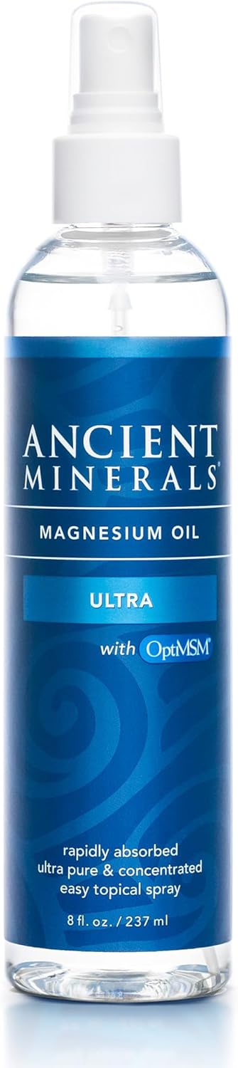 Ancient Minerals Magnesium Oil Ultra Spray with OptiMSM Pure Genuine Zechstein Magnesium Chloride Supplement with MSM Best Topical Skin Application for Dermal Absorption 8oz - Image 1