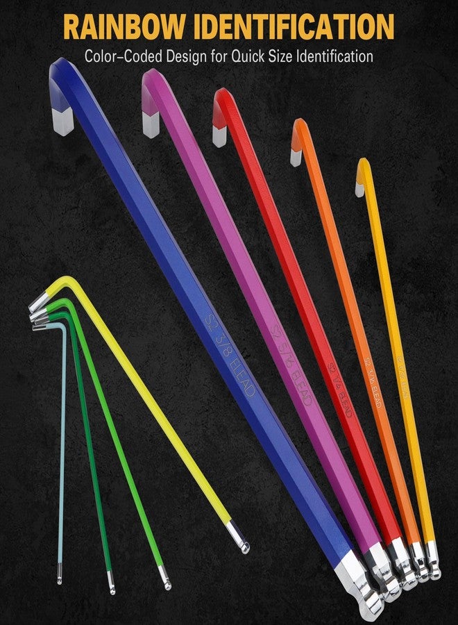 ELEAD مجموعة مفاتيح ألين سداسية من ELEAD: مجموعة من 29 قطعة من مفاتيح ألين بألوان قوس قزح، بذراع طويل وطرف كروي، ومفاتيح توركس نجمية قياسية مترية SAE مع مقبض على شكل حرف T وقضيب تمديد - Image 5