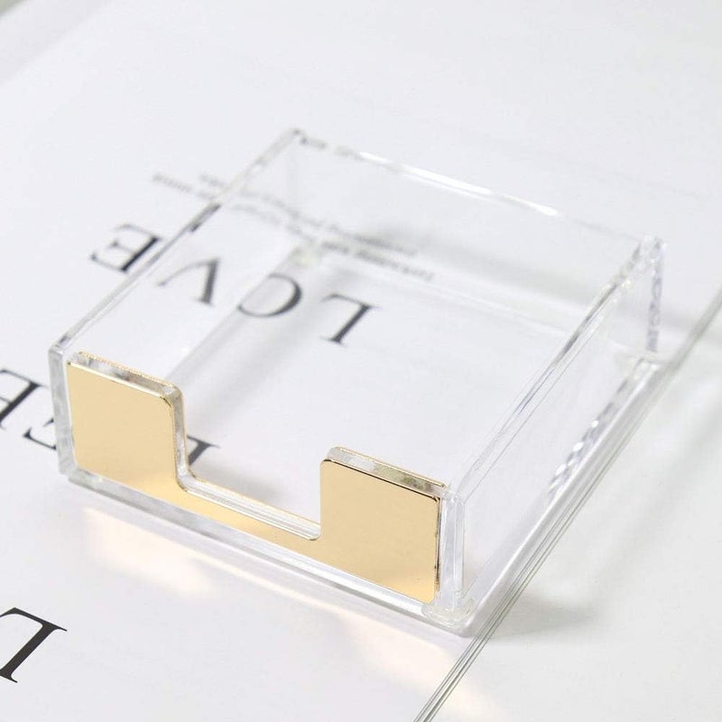 MultiBey Sticky Notes Memo Pad Holder Dispenser Rose Gold with Clear Desk Supplies Organizer Accessories for Office Home Schools (Gold) - Image 3
