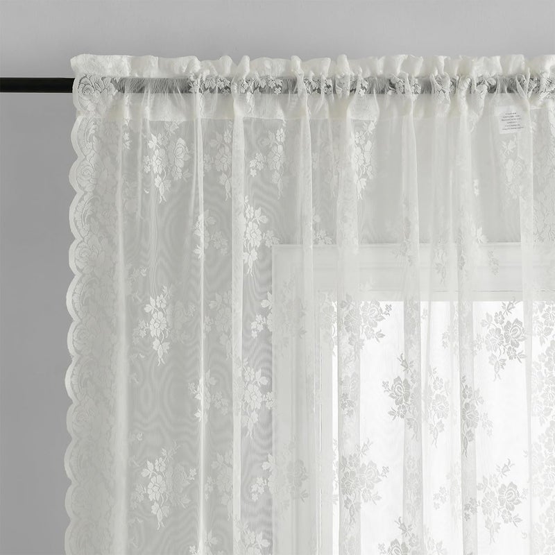 Kotile Ivory Lace Curtains 36 Inch Length 2 Panels, Country Rustic Floral Lace Curtains Short for Kitchen Window, Rod Pocket Privacy Lace Cafe Curtains, 42 x 36 Inch Each, 1 Pair, Ivory - Image 4