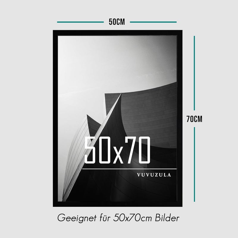 VUVUZULA Picture Frame 50 x 70 cm Black Wood Photo Frame MDF Frame 50 x 70 cm Set of 3 - Image 2