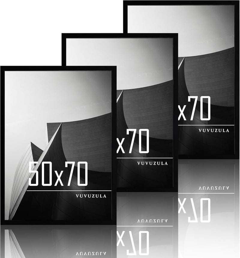 VUVUZULA Picture Frame 50 x 70 cm Black Wood Photo Frame MDF Frame 50 x 70 cm Set of 3 - Image 1
