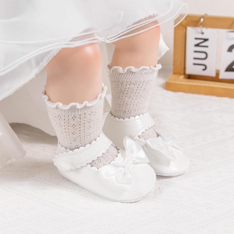 Meckior Newborn Baby Girls Dress Shoes Infant Bowknot Soft Sole Mary Jane Moccasins Baptism Christening Crib Shoes Wedding Princess Flats - Image 2