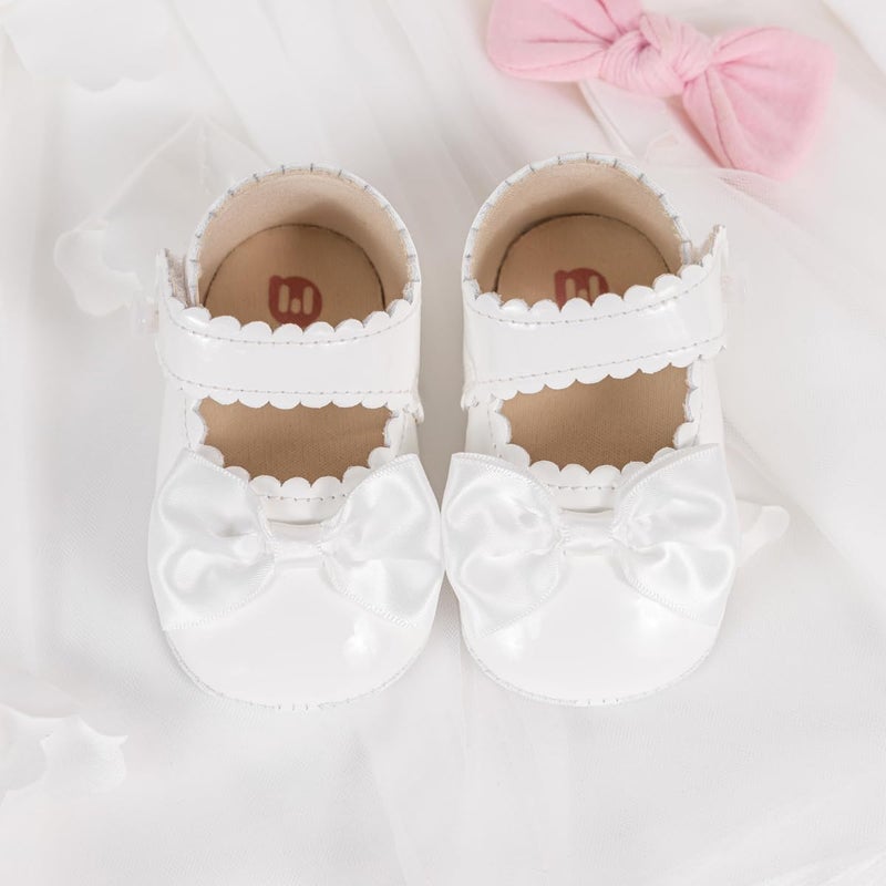 Meckior Newborn Baby Girls Dress Shoes Infant Bowknot Soft Sole Mary Jane Moccasins Baptism Christening Crib Shoes Wedding Princess Flats - Image 4
