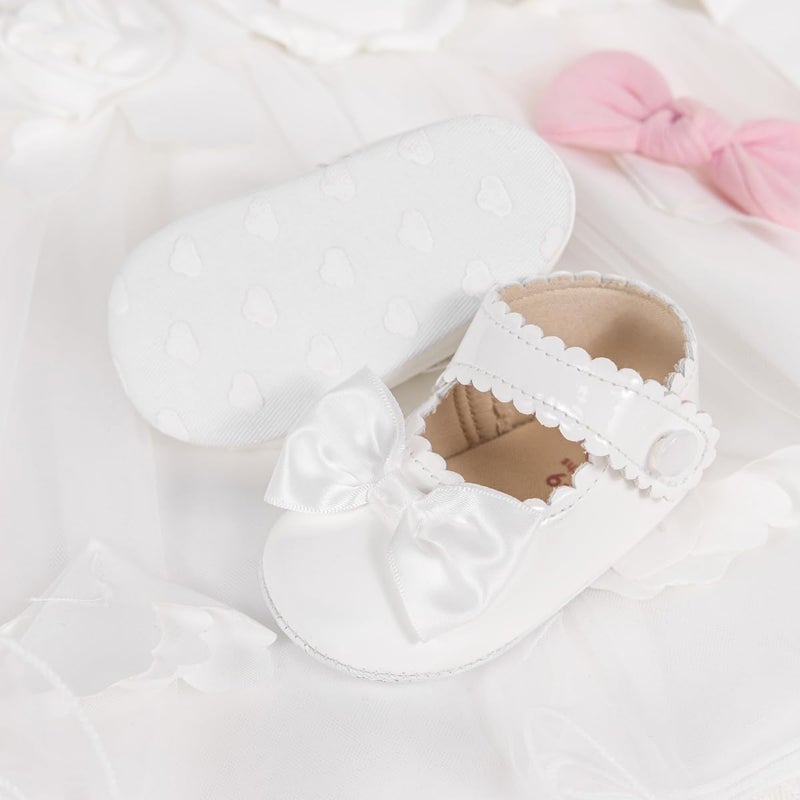 Meckior Newborn Baby Girls Dress Shoes Infant Bowknot Soft Sole Mary Jane Moccasins Baptism Christening Crib Shoes Wedding Princess Flats - Image 3