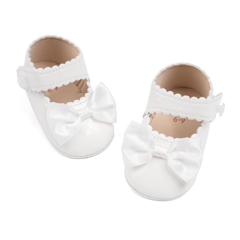 Meckior Newborn Baby Girls Dress Shoes Infant Bowknot Soft Sole Mary Jane Moccasins Baptism Christening Crib Shoes Wedding Princess Flats - Image 1