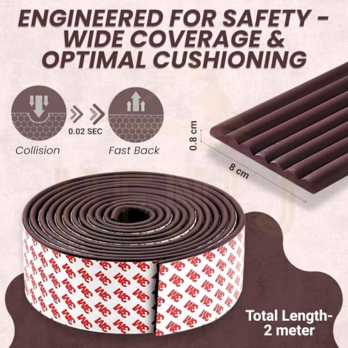 HENIJ Soft Extra Dense Furniture Table Wall Edge Protectors Foam Baby | Safety Bumper Guard Protector, Table Protection Strip, Kids Safety Corner Strip (6.5 Ft Long, 8 CM Wide, Brown, Pack of 1) - Image 2