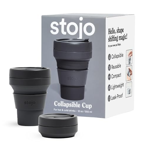Stojo STOJO Collapsible Travel Cup  Reusable ToGo Pocket Size Silicone Bottle for Hot and Cold Drinks  Perfect for Camping  Microwave  Dishwasher Safe Aquamarine 12 Ounce Pack of 1  No Straw 