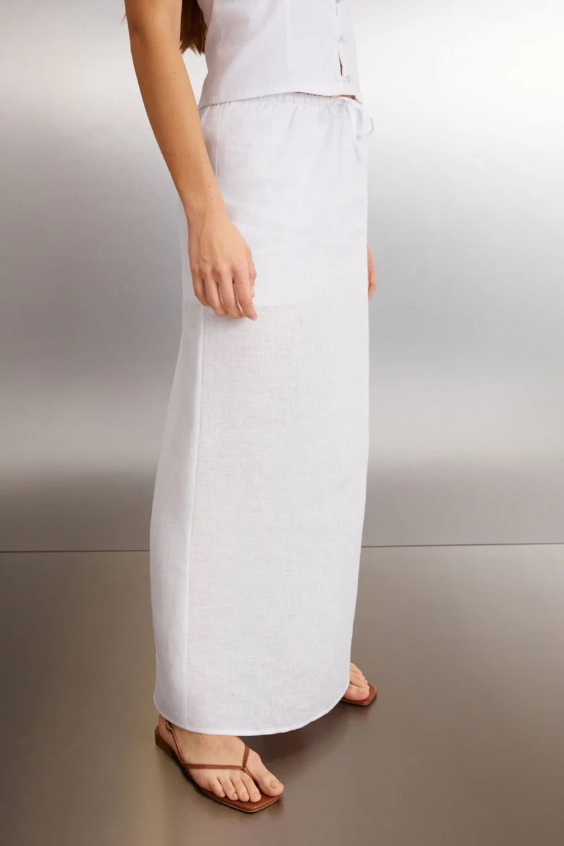 جريميلانج OMBRETTA Women's 100% Linen Regular White Skirt