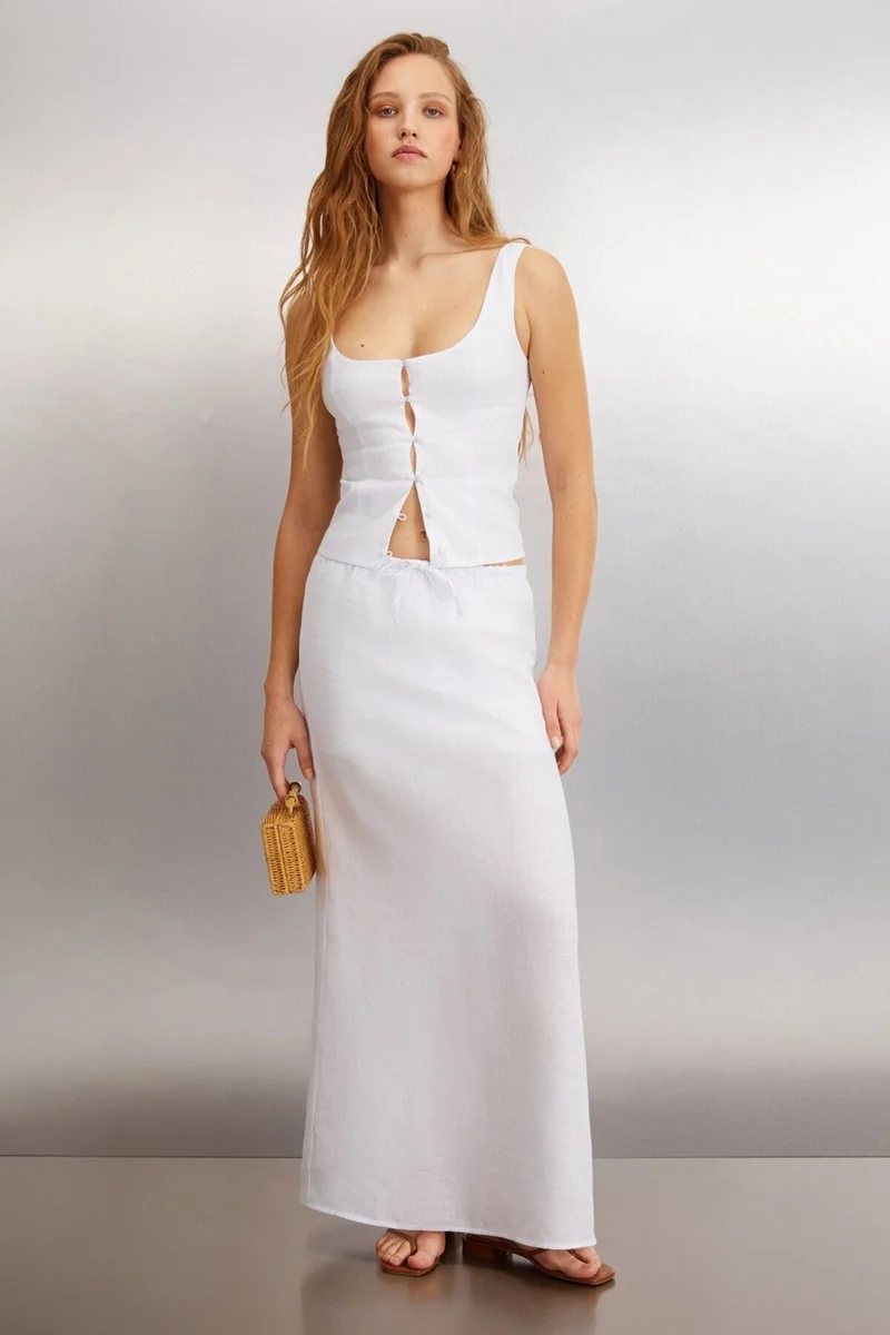 جريميلانج OMBRETTA Women's 100% Linen Regular White Skirt