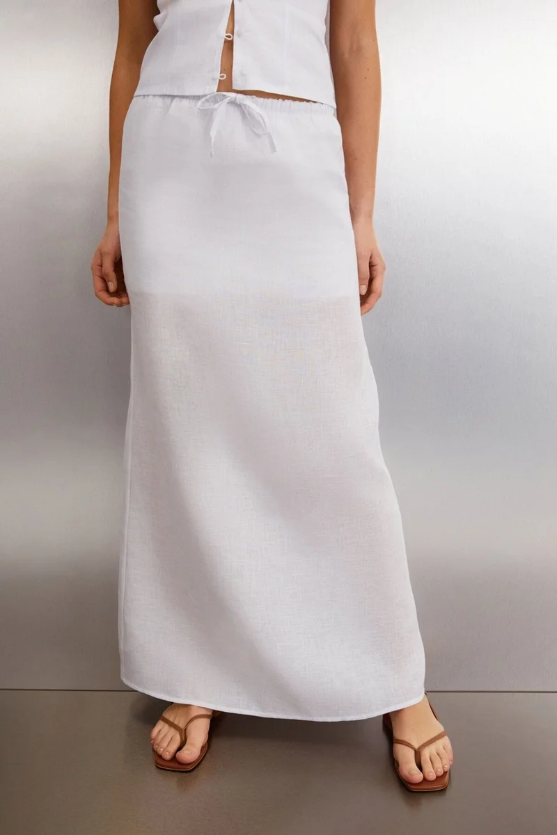 جريميلانج OMBRETTA Women's 100% Linen Regular White Skirt