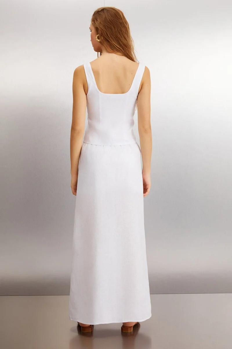 جريميلانج OMBRETTA Women's 100% Linen Regular White Skirt
