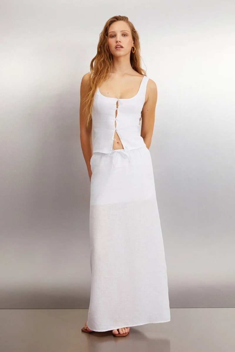 جريميلانج OMBRETTA Women's 100% Linen Regular White Skirt
